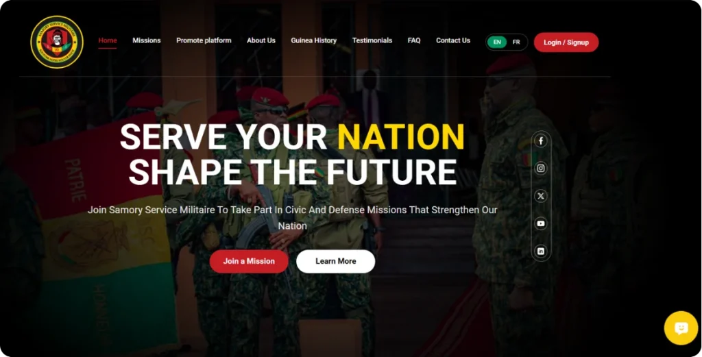 a website in black theme made for military